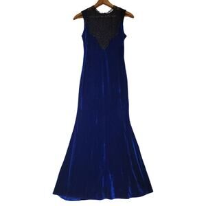NWT Sapphire Blue Velvet & Black Lace Maxi‎ Dress Whimsigoth Gothic Witchy - M